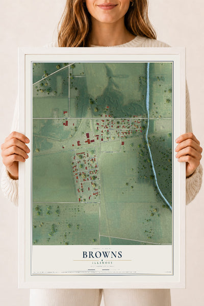 Map of Browns, Illinois, 18 x 24 inch print in a white wood frame