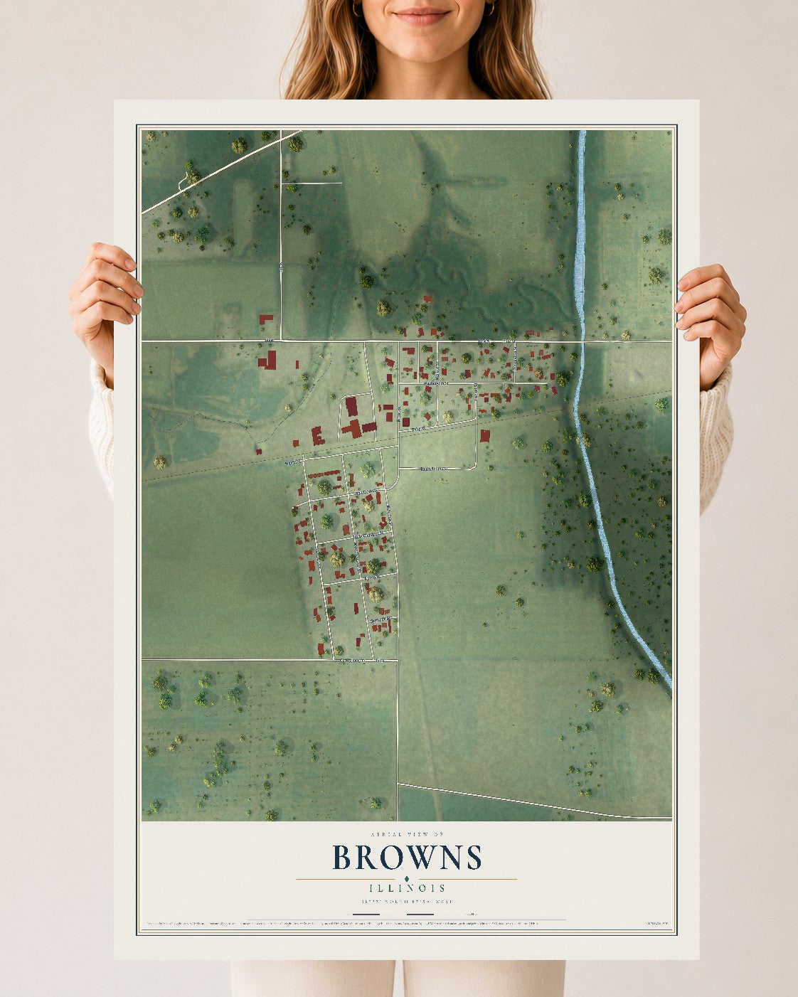 Map of Browns, Illinois, 24 x 36 inch unframed archival matte print