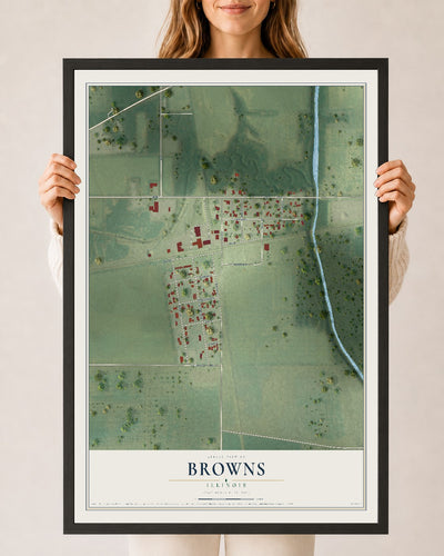 Map of Browns, Illinois, 24 x 36 inch print in a black wood frame