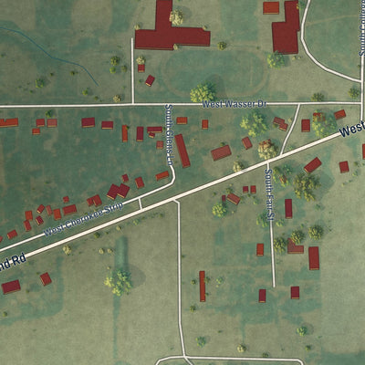 Second close-up of the map of Brownstown, Illinois print showing more streets and buildings