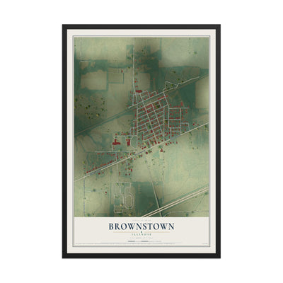 Map of Brownstown, Illinois, 12 x 18 inch print in a black wood frame