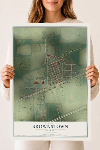Map of Brownstown, Illinois, 18 x 24 inch unframed archival matte print