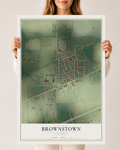 Map of Brownstown, Illinois, 24 x 36 inch unframed archival matte print