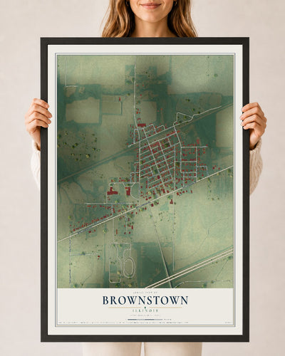 Map of Brownstown, Illinois, 24 x 36 inch print in a black wood frame