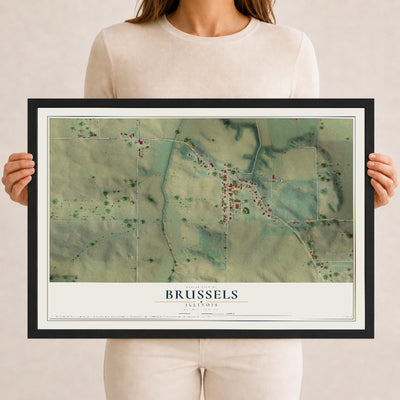Map of Brussels, Illinois, 12 x 18 inch print in a black wood frame