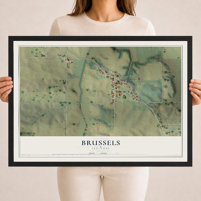 Map of Brussels, Illinois, 18 x 24 inch print in a black wood frame
