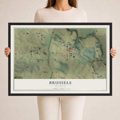 Map of Brussels, Illinois, 24 x 36 inch print in a black wood frame