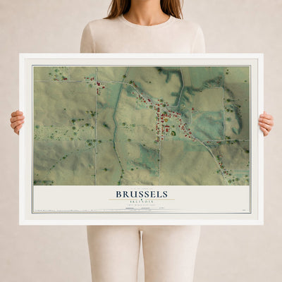 Map of Brussels, Illinois, 24 x 36 inch print in a white wood frame