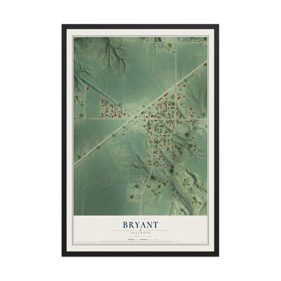 Map of Bryant, Illinois, 12 x 18 inch print in a black wood frame