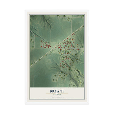 Map of Bryant, Illinois, 12 x 18 inch print in a white wood frame