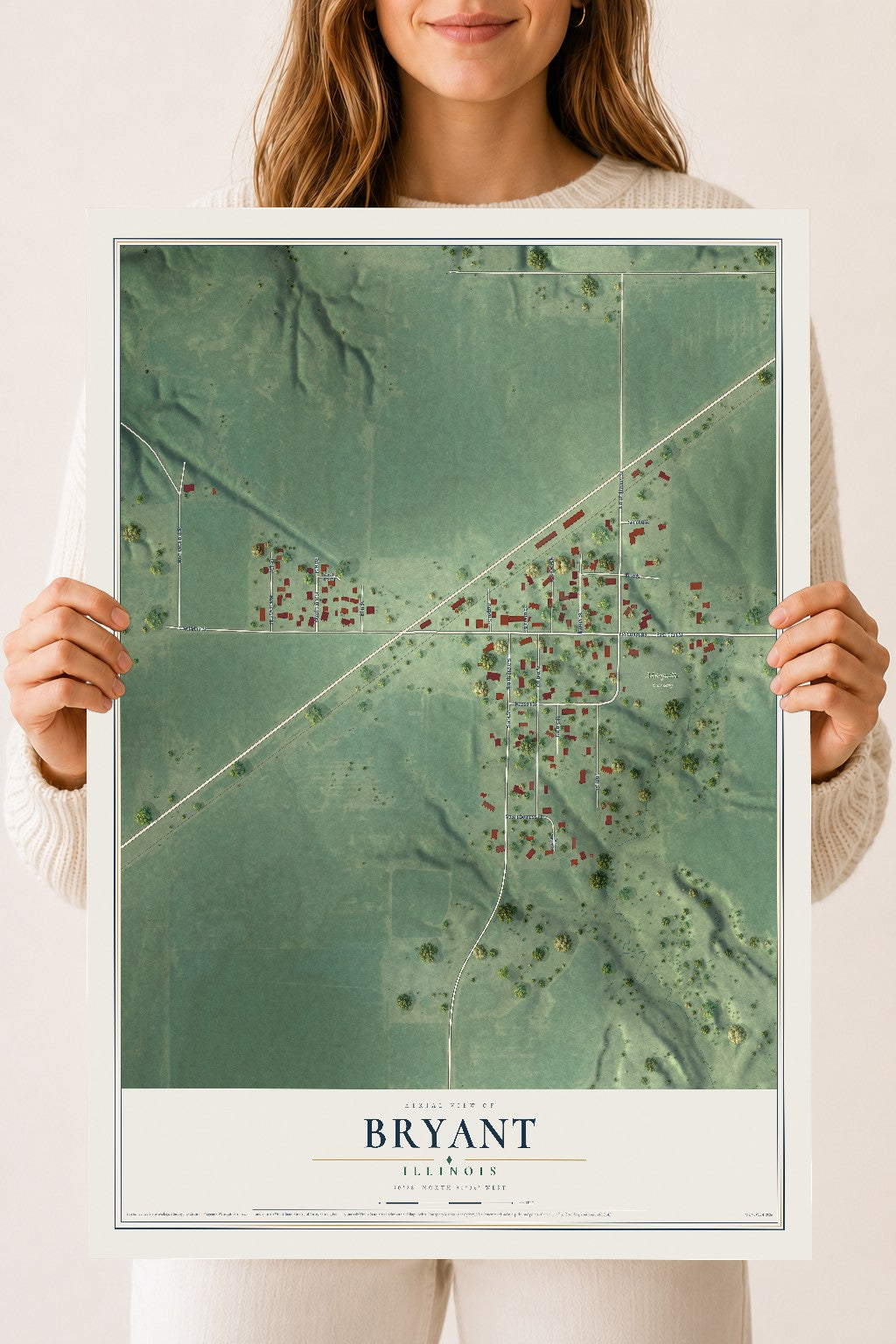 Map of Bryant, Illinois, 18 x 24 inch unframed archival matte print