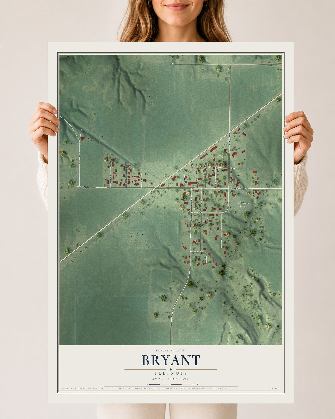 Map of Bryant, Illinois, 24 x 36 inch unframed archival matte print