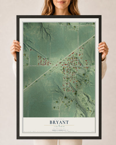 Map of Bryant, Illinois, 24 x 36 inch print in a black wood frame