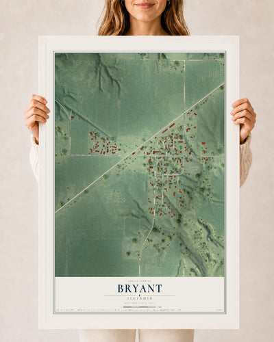Map of Bryant, Illinois, 24 x 36 inch print in a white wood frame