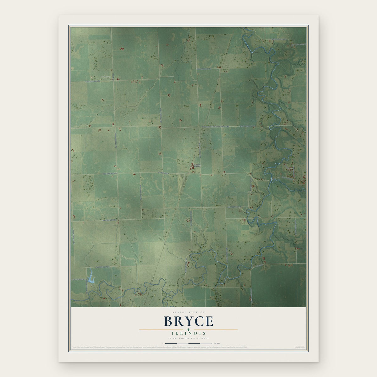 Bryce, Illinois map print, the full design
