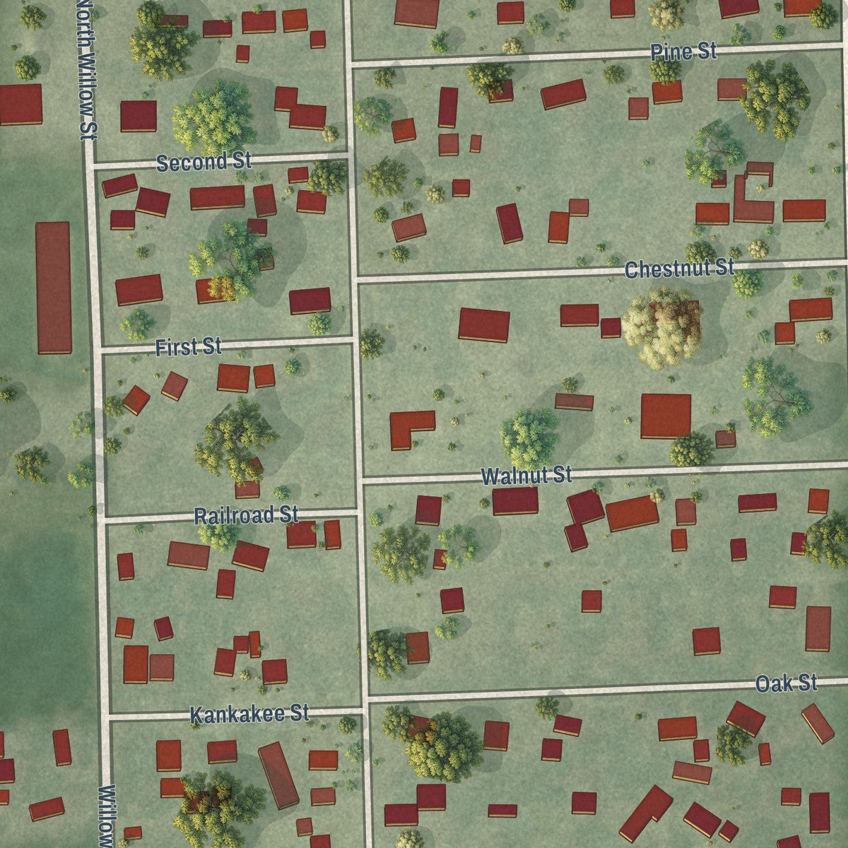 Close-up of the map of Buckingham, Illinois print showing street and building detail