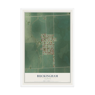 Map of Buckingham, Illinois, 12 x 18 inch print in a white wood frame