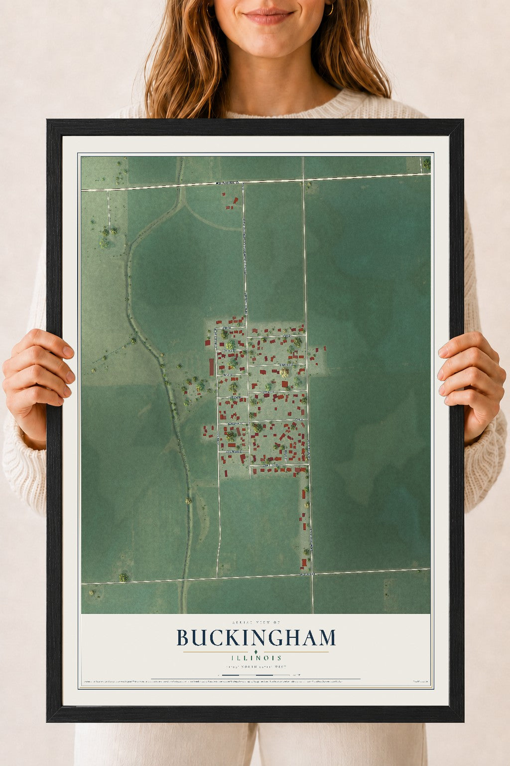 Map of Buckingham, Illinois, 18 x 24 inch print in a black wood frame