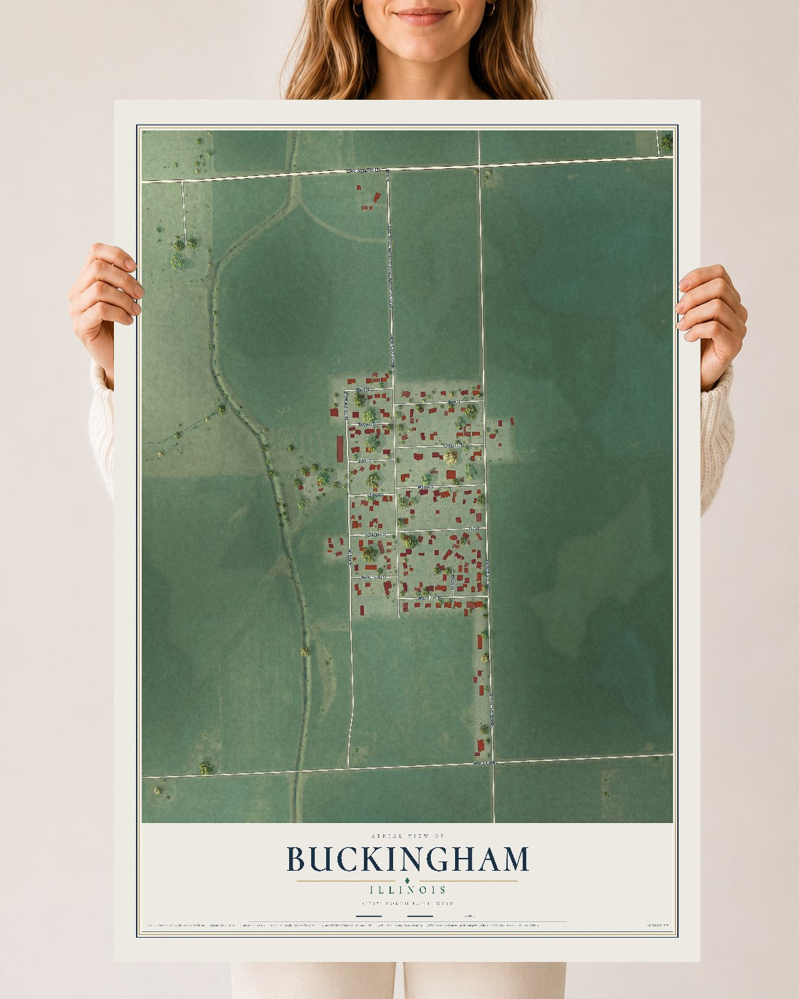 Map of Buckingham, Illinois, 24 x 36 inch unframed archival matte print