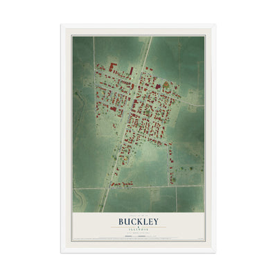 Map of Buckley, Illinois, 12 x 18 inch print in a white wood frame
