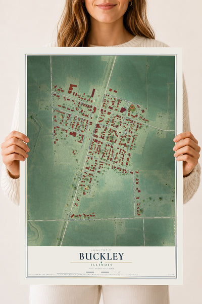 Map of Buckley, Illinois, 18 x 24 inch unframed archival matte print