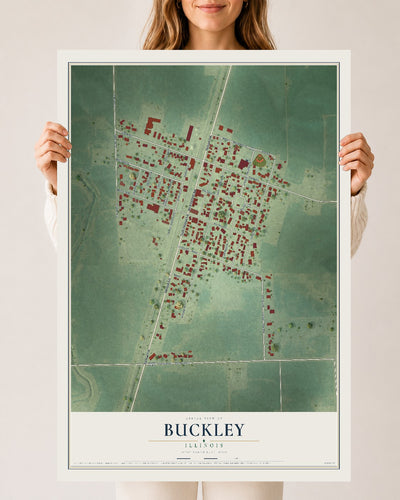 Map of Buckley, Illinois, 24 x 36 inch unframed archival matte print
