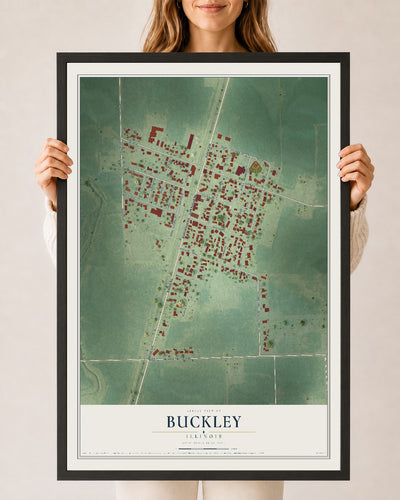 Map of Buckley, Illinois, 24 x 36 inch print in a black wood frame