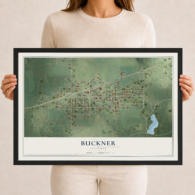 Map of Buckner, Illinois, 12 x 18 inch print in a black wood frame