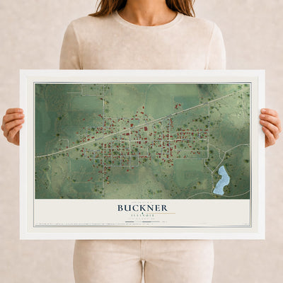 Map of Buckner, Illinois, 12 x 18 inch print in a white wood frame