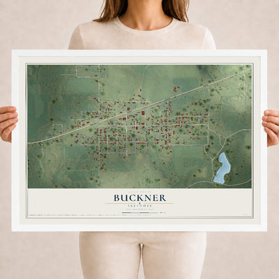 Map of Buckner, Illinois, 18 x 24 inch print in a white wood frame
