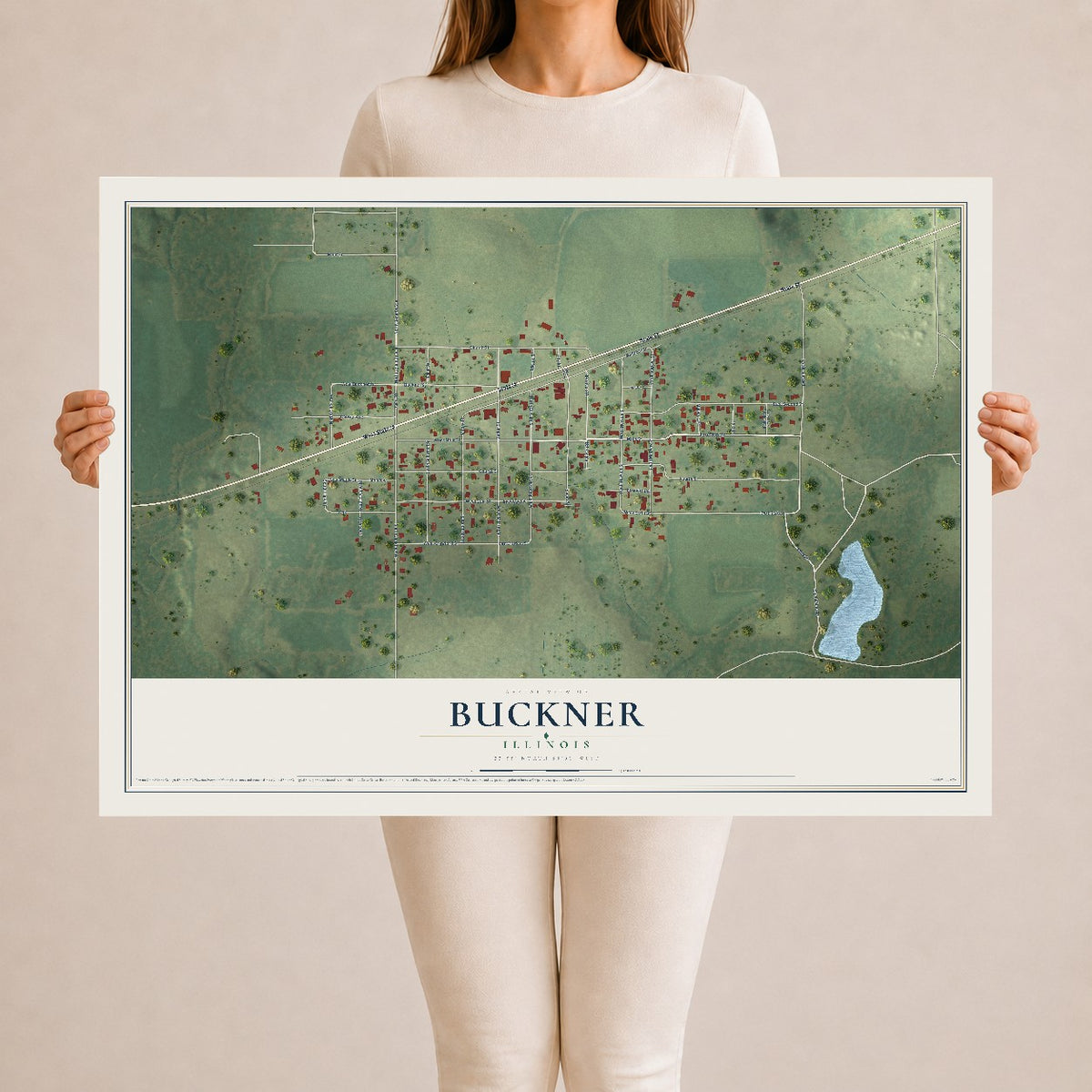 Map of Buckner, Illinois, 24 x 36 inch unframed archival matte print