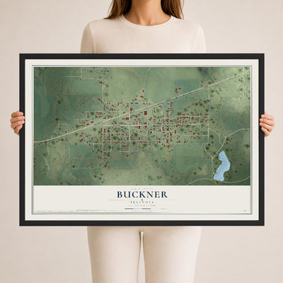 Map of Buckner, Illinois, 24 x 36 inch print in a black wood frame