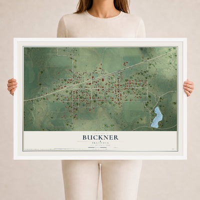 Map of Buckner, Illinois, 24 x 36 inch print in a white wood frame
