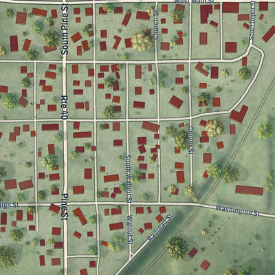 Close-up of the map of Buda, Illinois print showing street and building detail