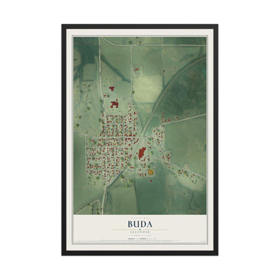 Map of Buda, Illinois, 12 x 18 inch print in a black wood frame