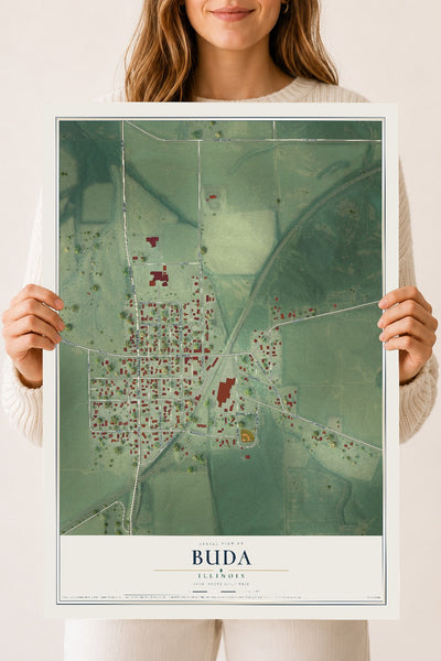 Map of Buda, Illinois, 18 x 24 inch unframed archival matte print