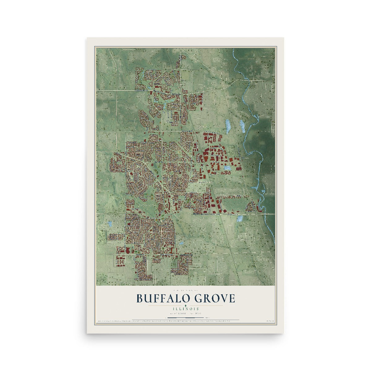 Map of Buffalo Grove, Illinois, 12 x 18 inch unframed archival matte print
