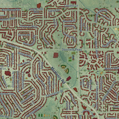 Close-up of the map of Buffalo Grove, Illinois print showing street and building detail