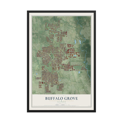 Map of Buffalo Grove, Illinois, 12 x 18 inch print in a black wood frame