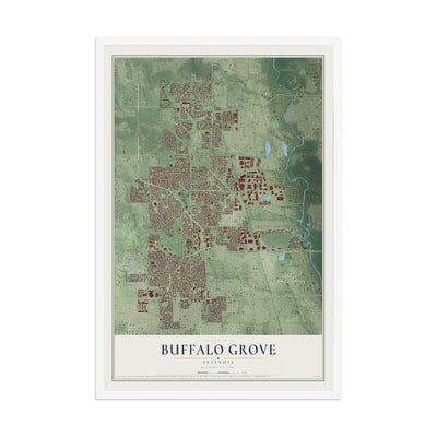 Map of Buffalo Grove, Illinois, 12 x 18 inch print in a white wood frame
