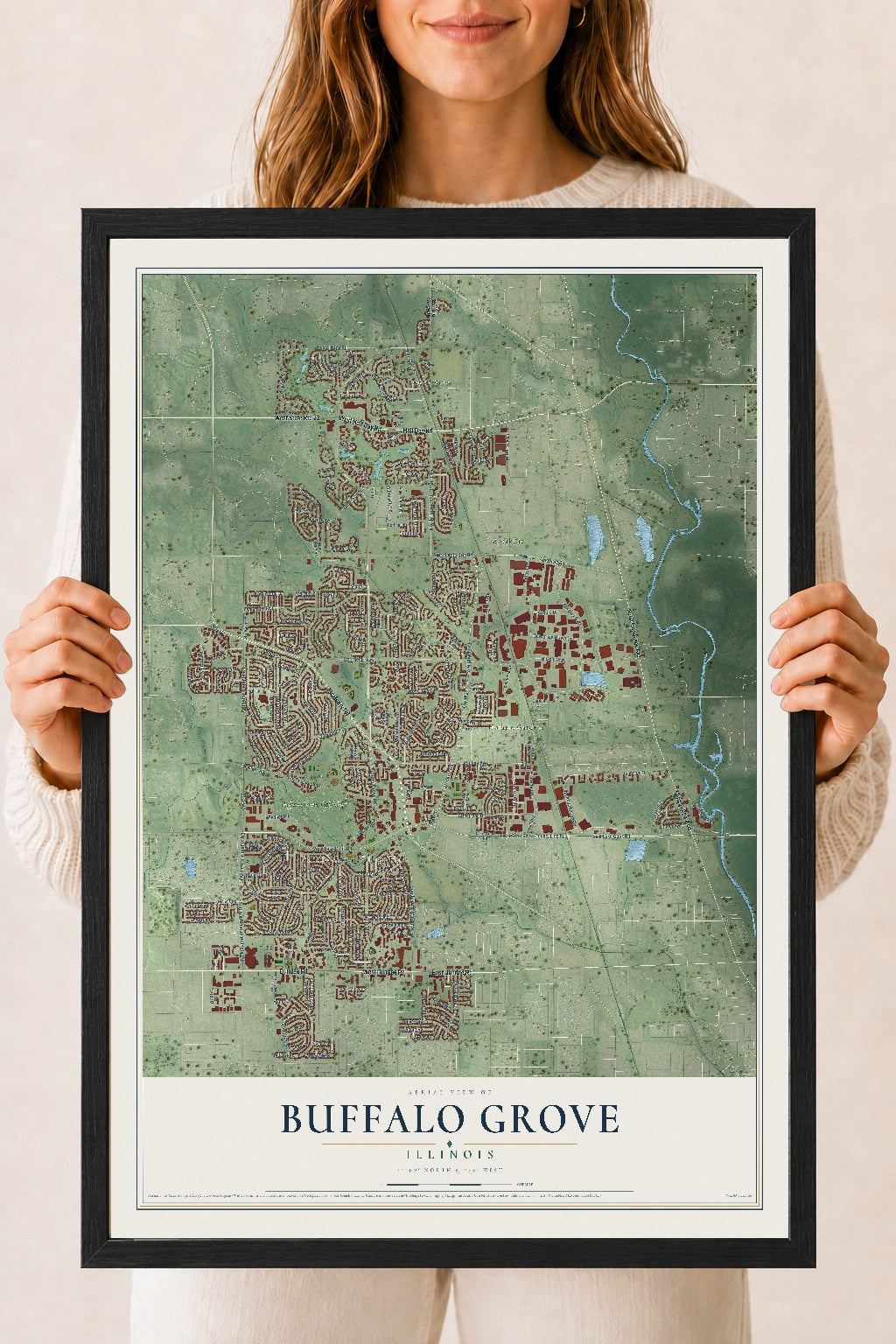Map of Buffalo Grove, Illinois, 18 x 24 inch print in a black wood frame
