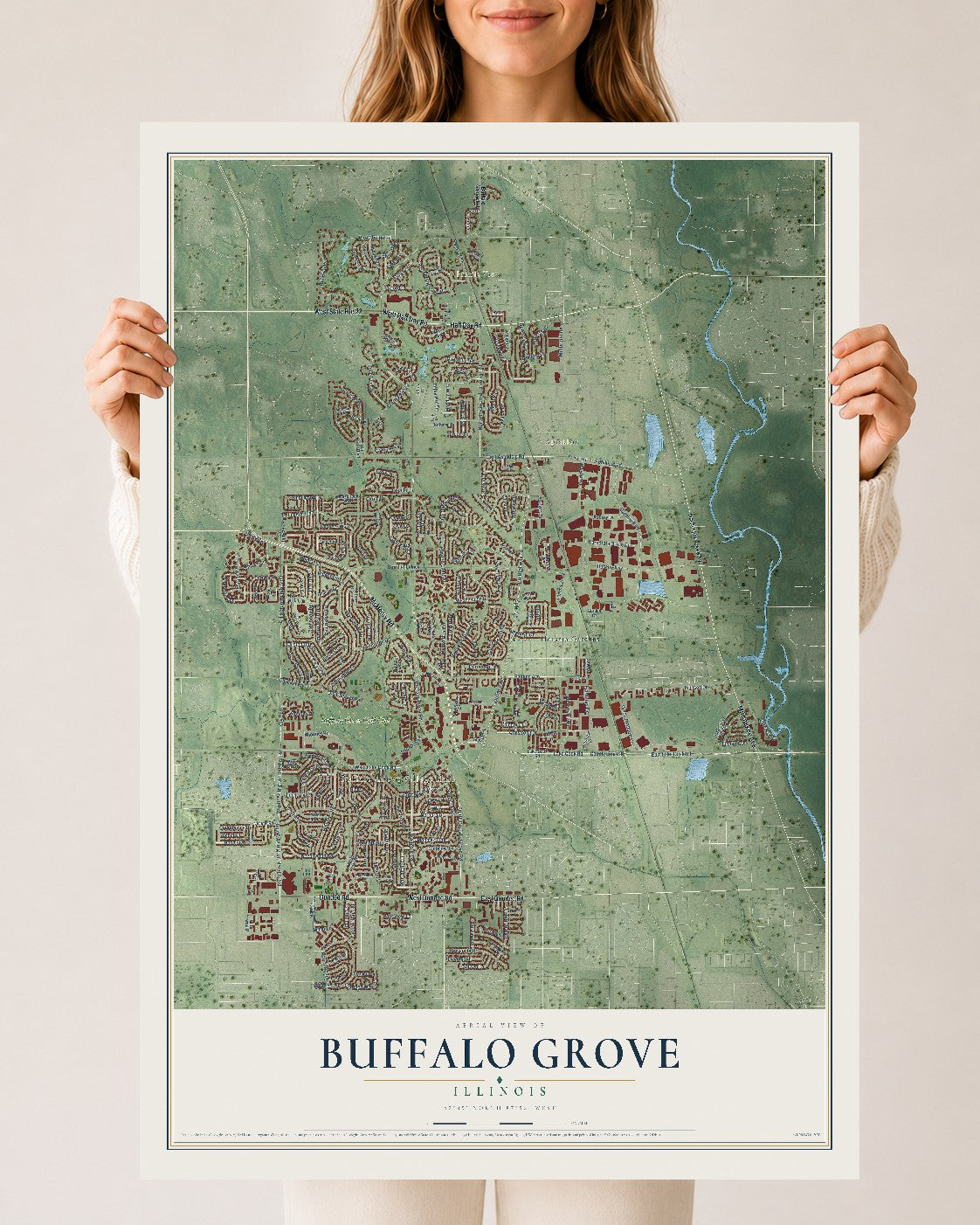 Map of Buffalo Grove, Illinois, 24 x 36 inch unframed archival matte print