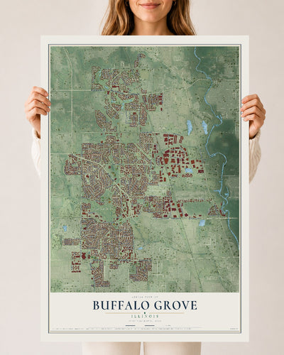 Map of Buffalo Grove, Illinois, 24 x 36 inch unframed archival matte print