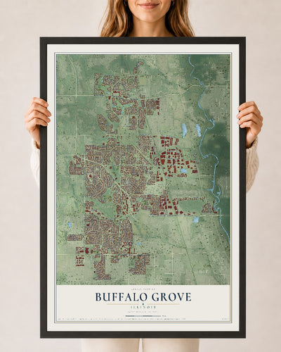 Map of Buffalo Grove, Illinois, 24 x 36 inch print in a black wood frame