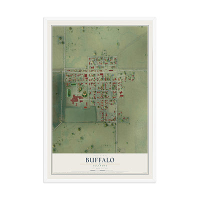 Map of Buffalo, Illinois, 12 x 18 inch print in a white wood frame
