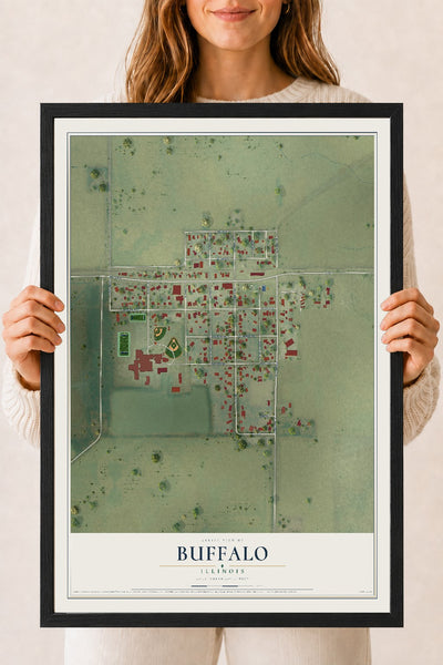 Map of Buffalo, Illinois, 18 x 24 inch print in a black wood frame