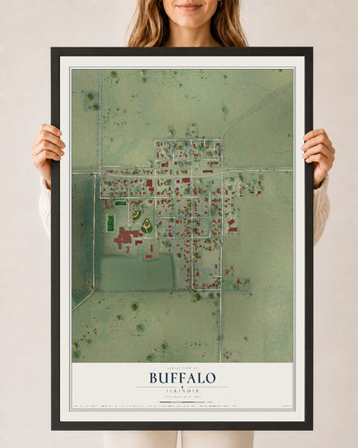 Map of Buffalo, Illinois, 24 x 36 inch print in a black wood frame