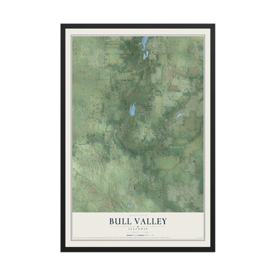 Map of Bull Valley, Illinois, 12 x 18 inch print in a black wood frame