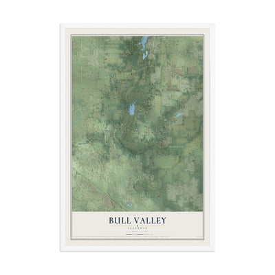 Map of Bull Valley, Illinois, 12 x 18 inch print in a white wood frame