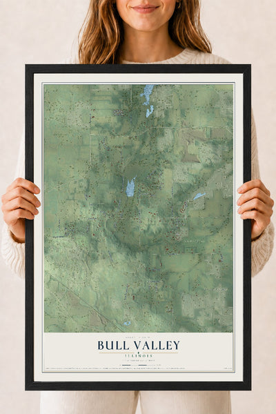 Map of Bull Valley, Illinois, 18 x 24 inch print in a black wood frame